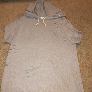 Distressed gray hooded sweatshirt
